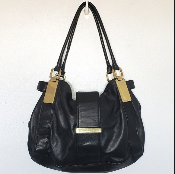 Banana Republic black leather with gold accents tote satchel purse - Picture 1 of 14